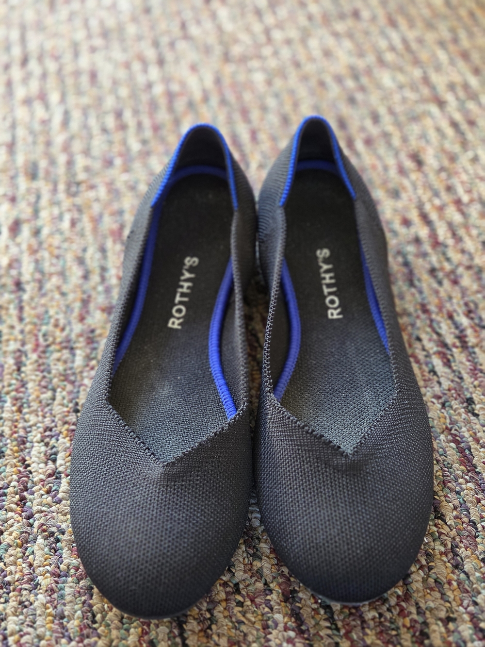 Rothy's Black Knit Ballet Flats with Blue Trim Size 8.5
